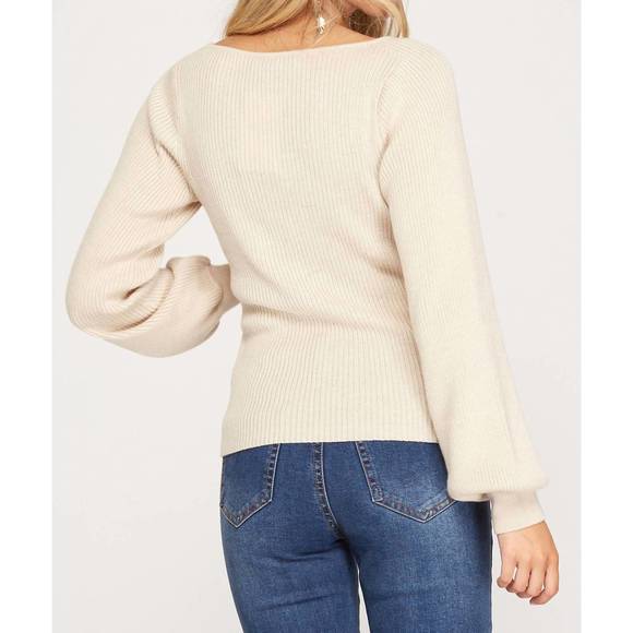 NEW SHE + SKY long sleeve knit sweater top in light taupe - Picture 2 of 3